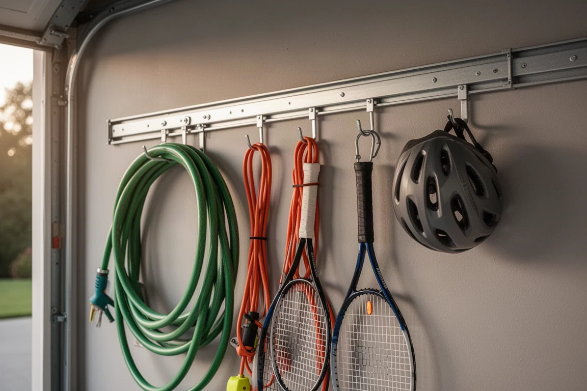 Garagenwandschienen mit Haken für Gartenwerkzeuge und Sportausrüstung