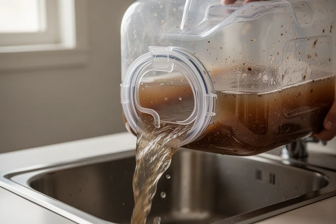 Dirty water tank being emptied into a household sink