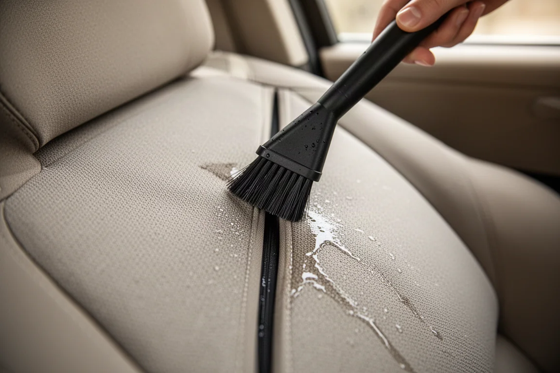 Crevices tool cleaning a stained car seat seam