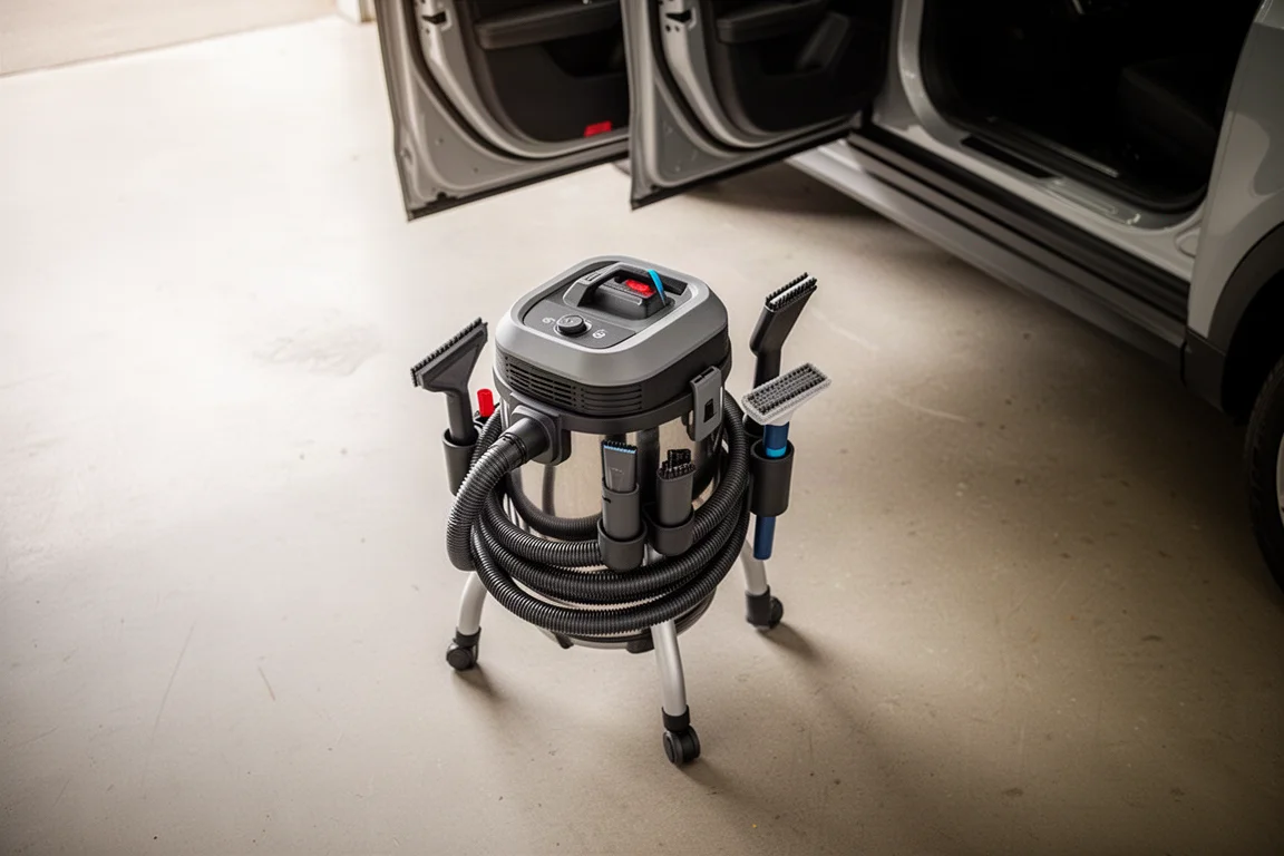 Attachments clipped into holders on the spot cleaner body for storage