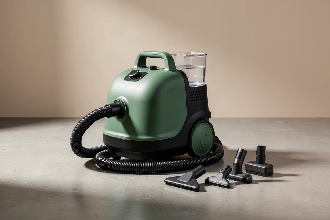 Odplamiacz Ryobi SwiftClean z wężem i końcówkami na betonowej podłodze