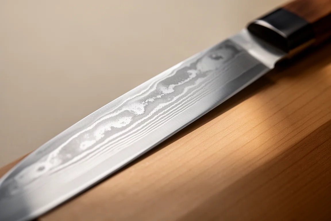 Close-up of a thin knife edge showing refined geometry