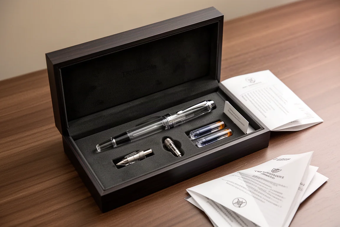 Boîte de stylo plume avec convertisseur, cartouches et manuels d'entretien japonais