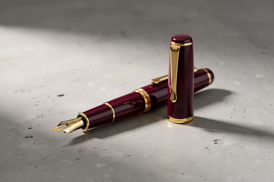 Penna stilografica Sailor Pro Gear Slim Mini granata con finiture oro su cemento