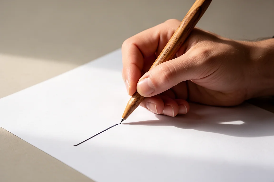 Hand schrijft met een soepele zwarte balpen op blank papier