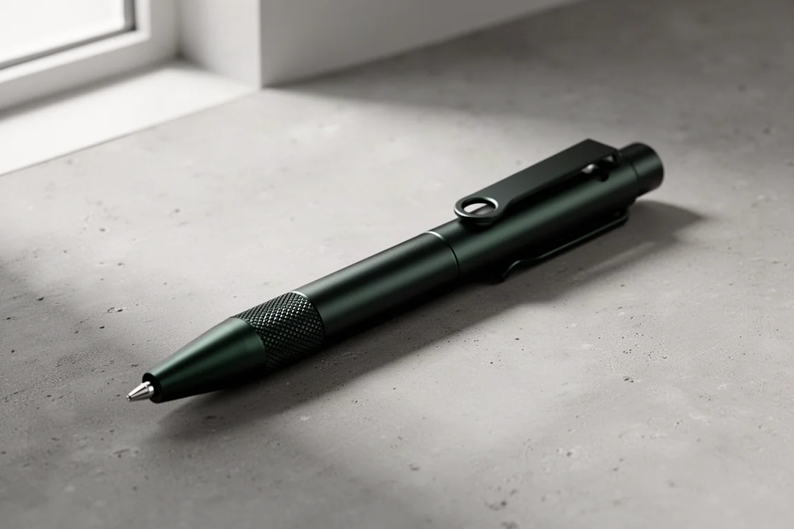 Sakura Craft Lab 001S Color Edition ballpoint pen in green-black on a concrete surface