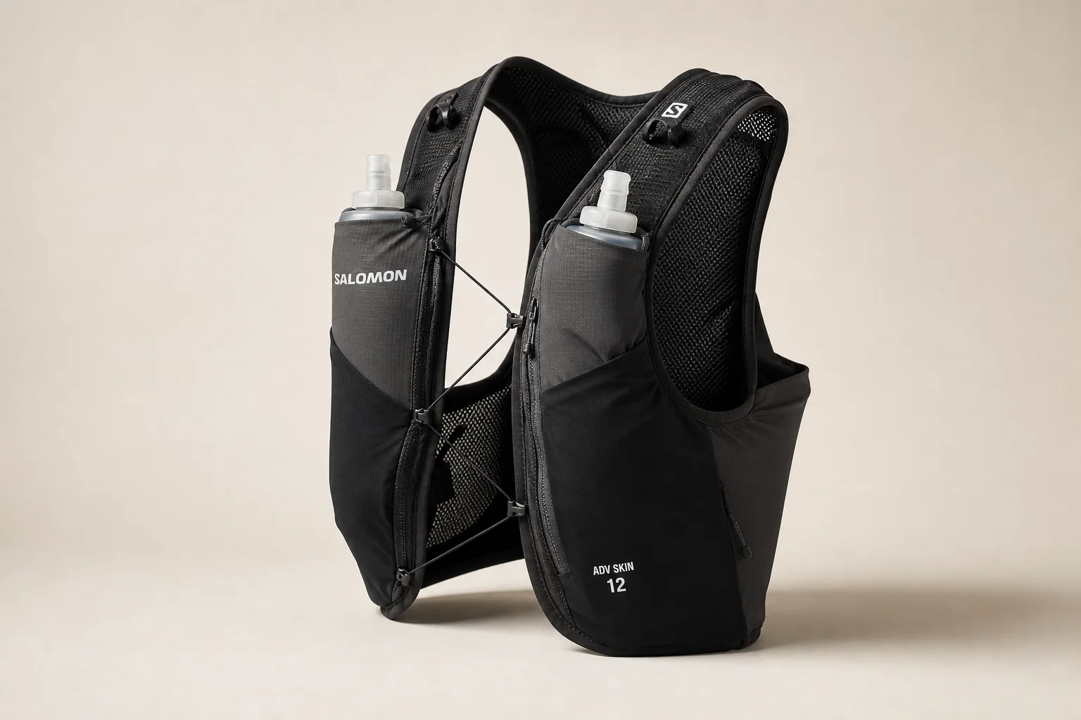 Salomon ADV Skin 12 trail running vest on neutral backdrop
