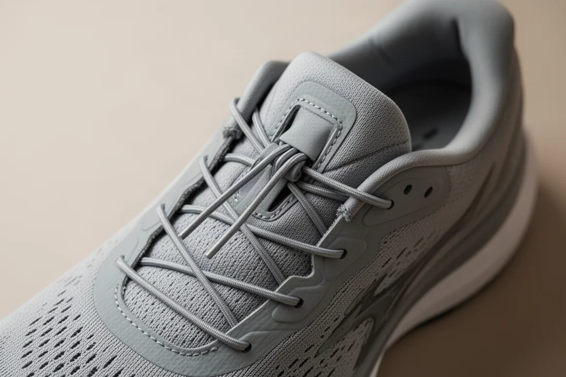 Système de laçage à cordon Quicklace rangé dans sa poche sur une chaussure