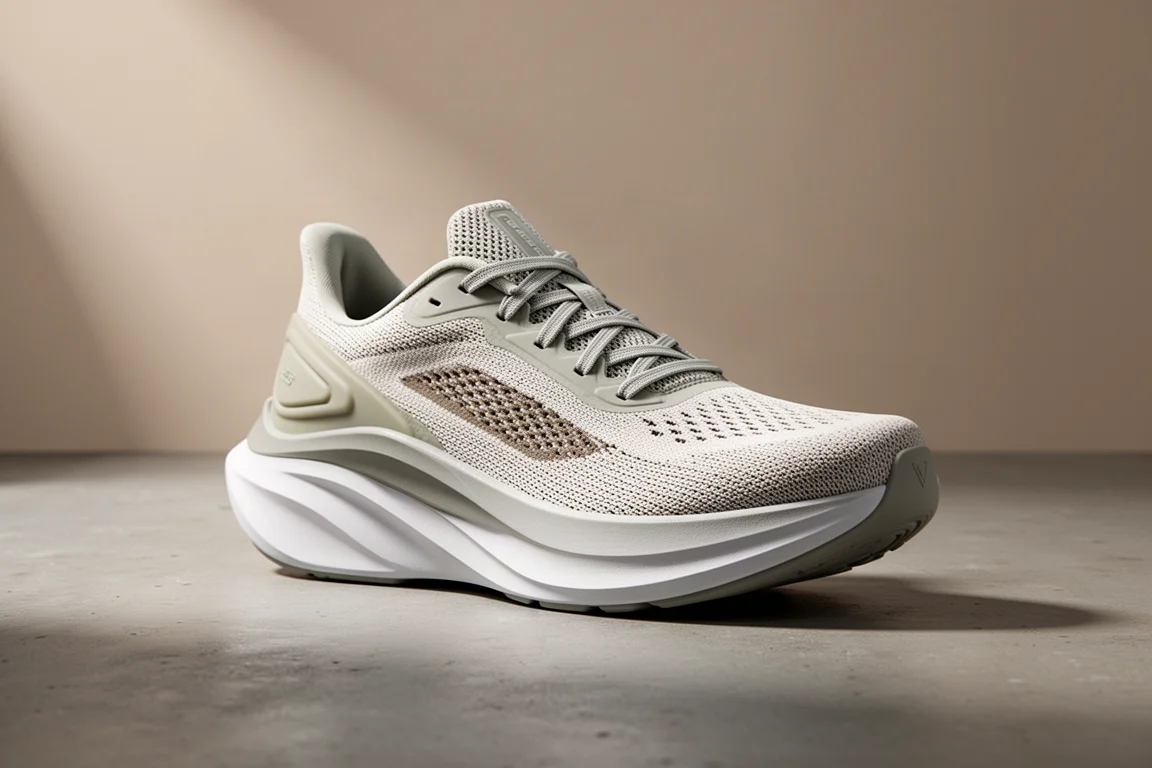Salomon Aero Glide 4 road running shoe with thick sculpted midsole on concrete