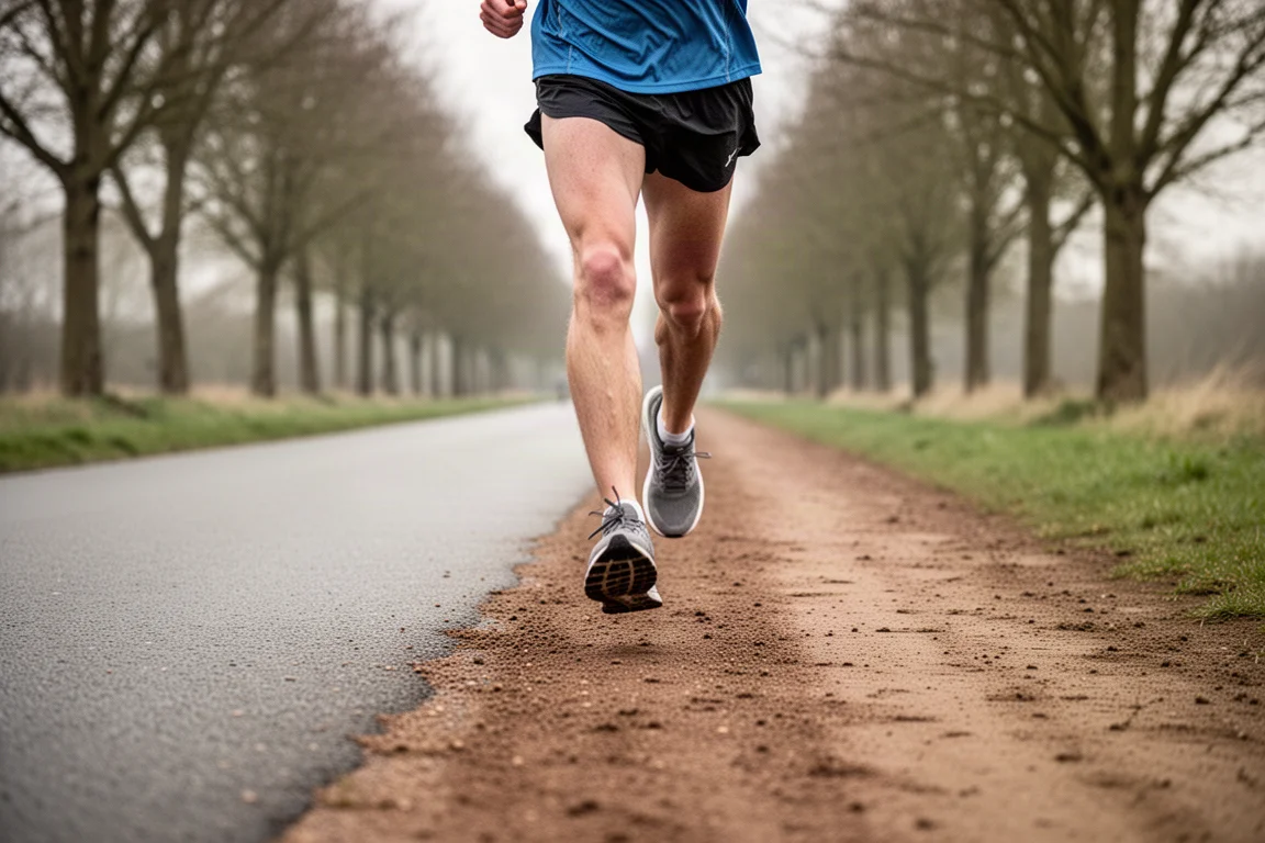 Nahaufnahme einer dicken gedämpften Laufschuh-Midsole auf glattem Asphalt