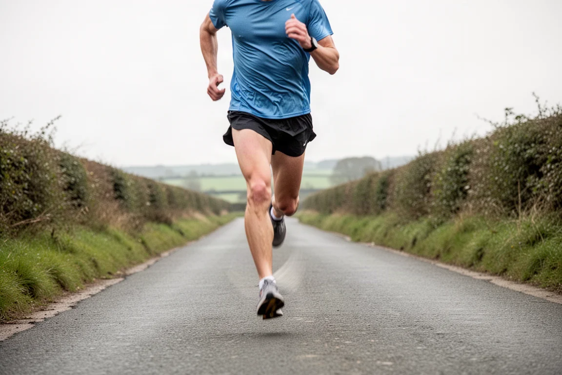 Coureur accélérant sur une route ouverte venteuse
