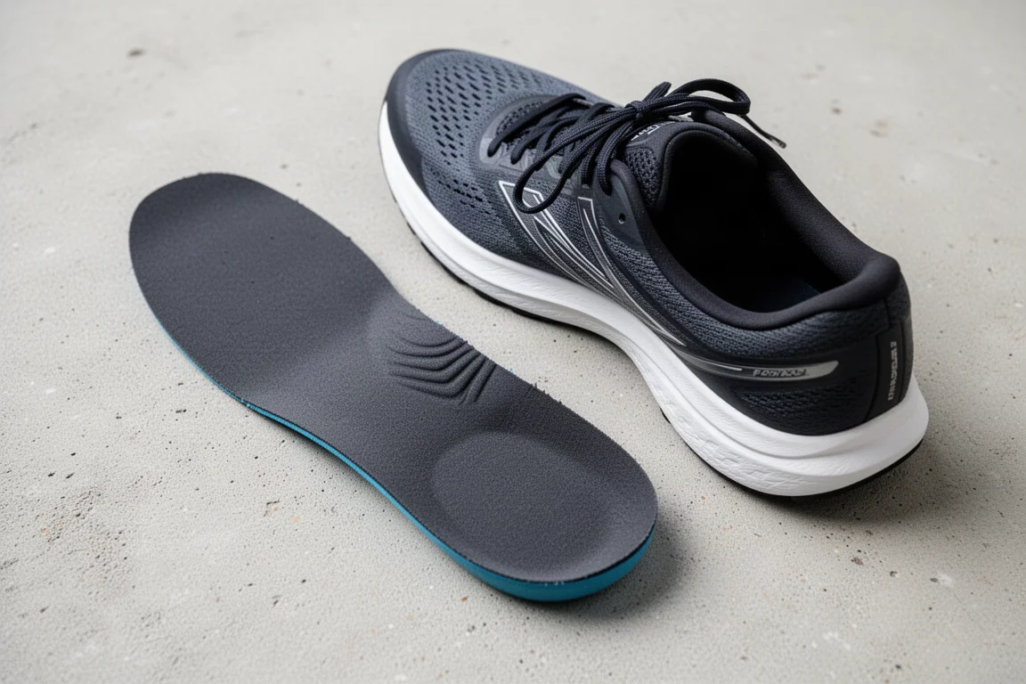 Semelle intérieure retirée d'une chaussure de running montrant des plis au talon