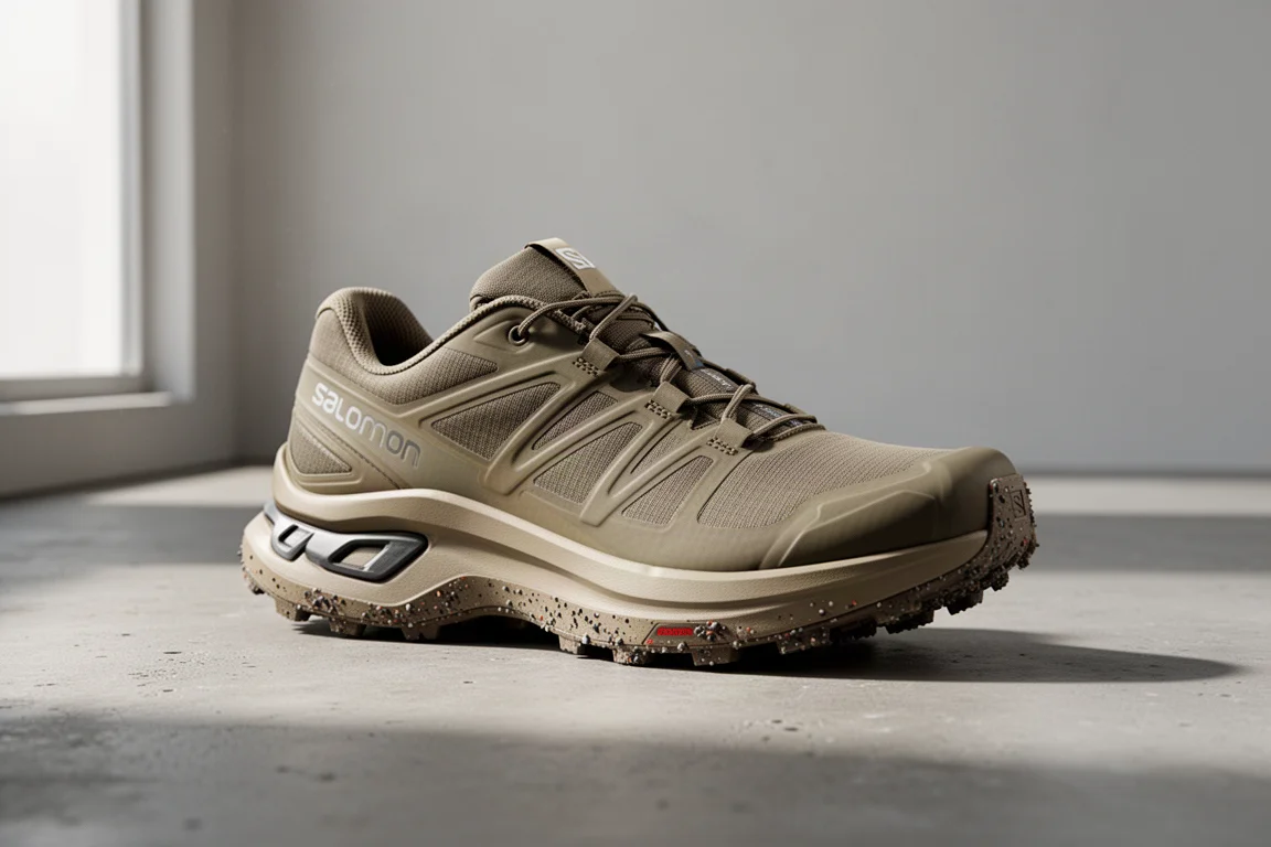 Salomon Aero Goat Gravel running shoe with rugged outsole on concrete