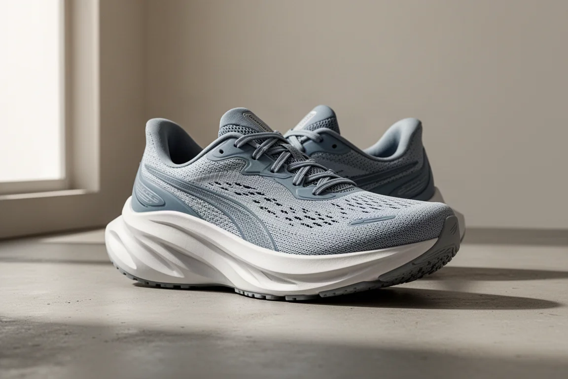Salomon Aeroglide 3 running shoe with thick white foam midsole on concrete surface