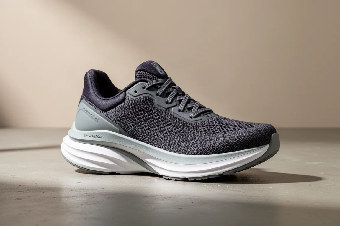 Salomon AeroGlide road running shoe with thick cushioned midsole on concrete