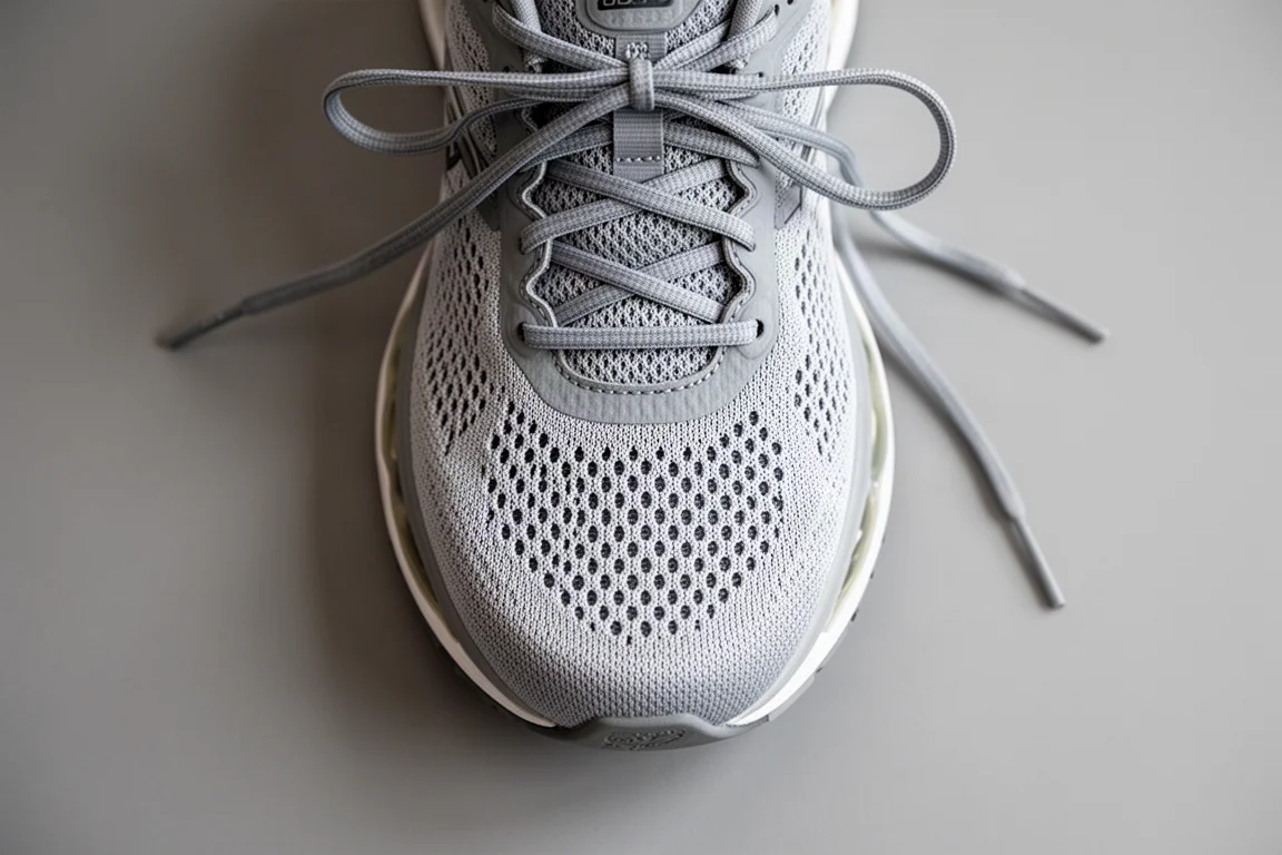 Amplia caja de dedos de una zapatilla de running con upper de malla