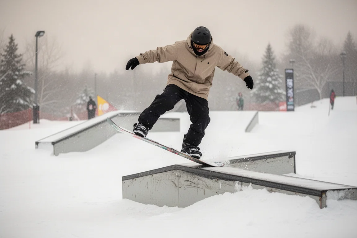 Chunky melted and refrozen slush patches across a spring snowboard run