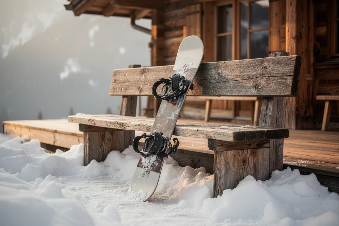 Nahaufnahme einer Snowboard-Basis mit feiner Steinschliff-Struktur