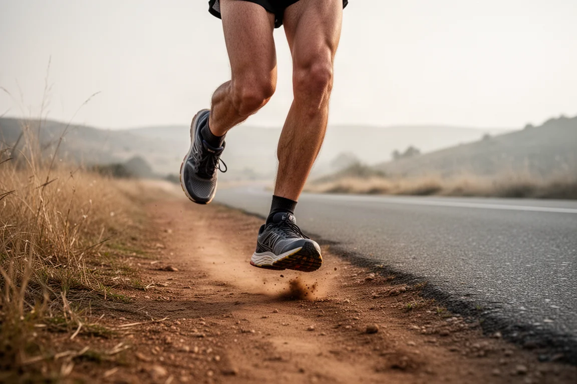 Trailrunner auf einem Feldweg mit einem Stück Asphaltstraße, das zurück in die Stadt führt