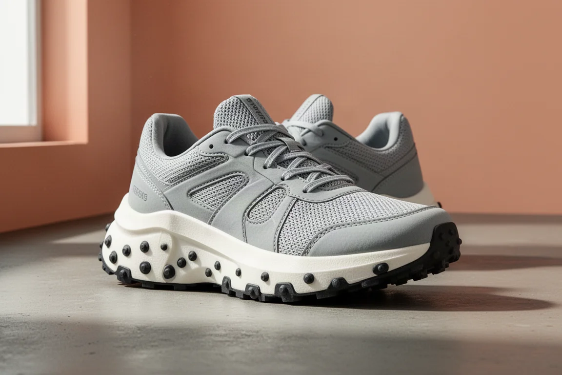 Salomon Glide Max road running shoe with thick white midsole on concrete surface