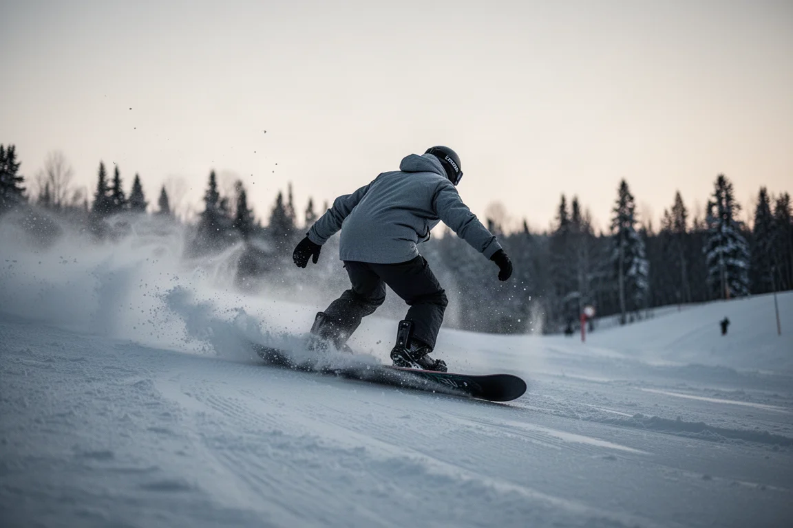 Snowboarder zieht einen Method Grab in der Luft hart durch