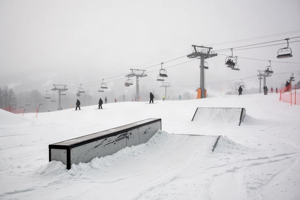 Snowboarder che taglia una curva nella neve fresca, con spruzzi illuminati da luce soffusa