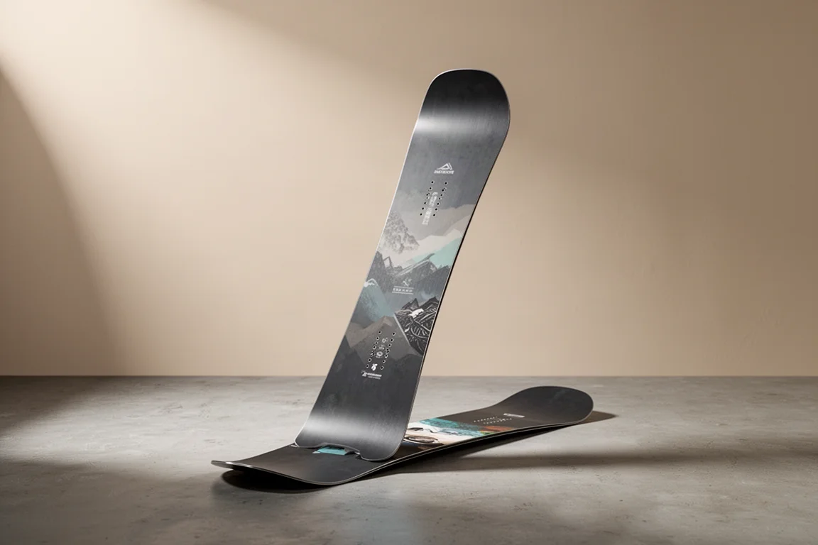 Salomon HPS Lou freeride snowboard standing upright on a concrete floor