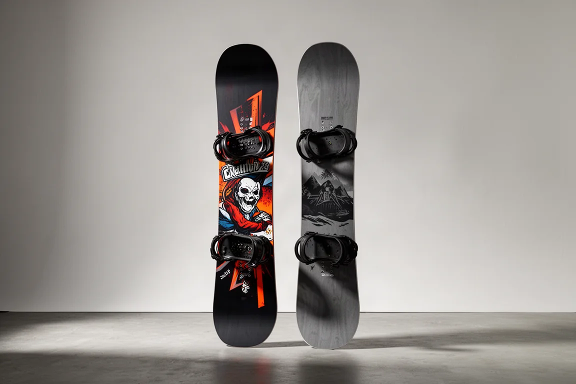 Two Salomon true twin snowboards standing side by side on a grey backdrop