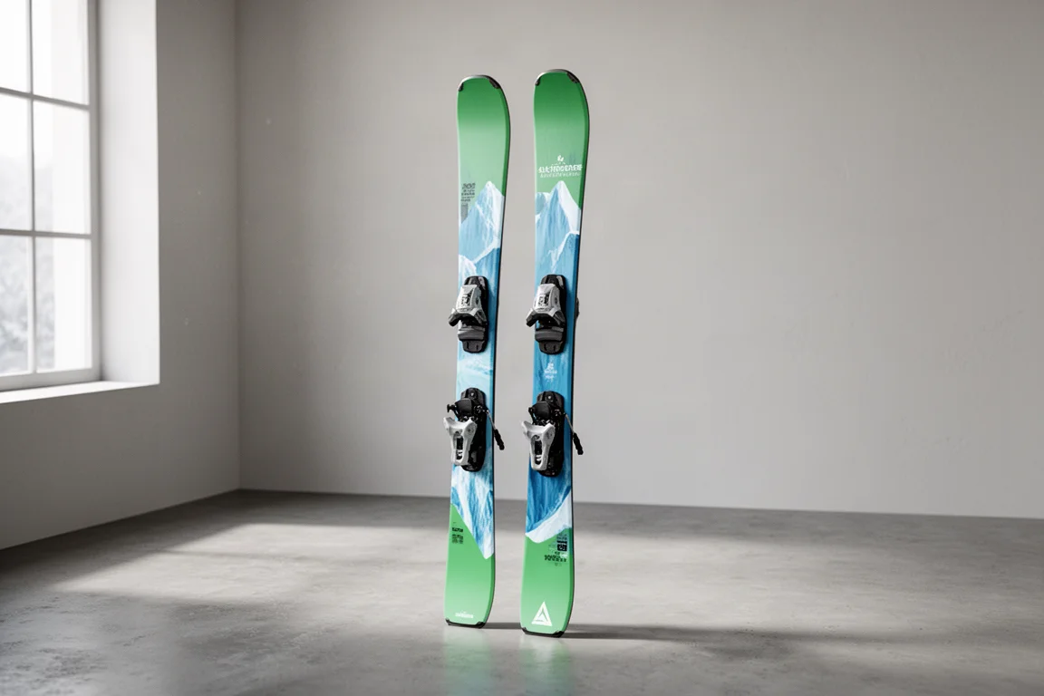 Salomon QST 100 skis standing upright on a concrete floor