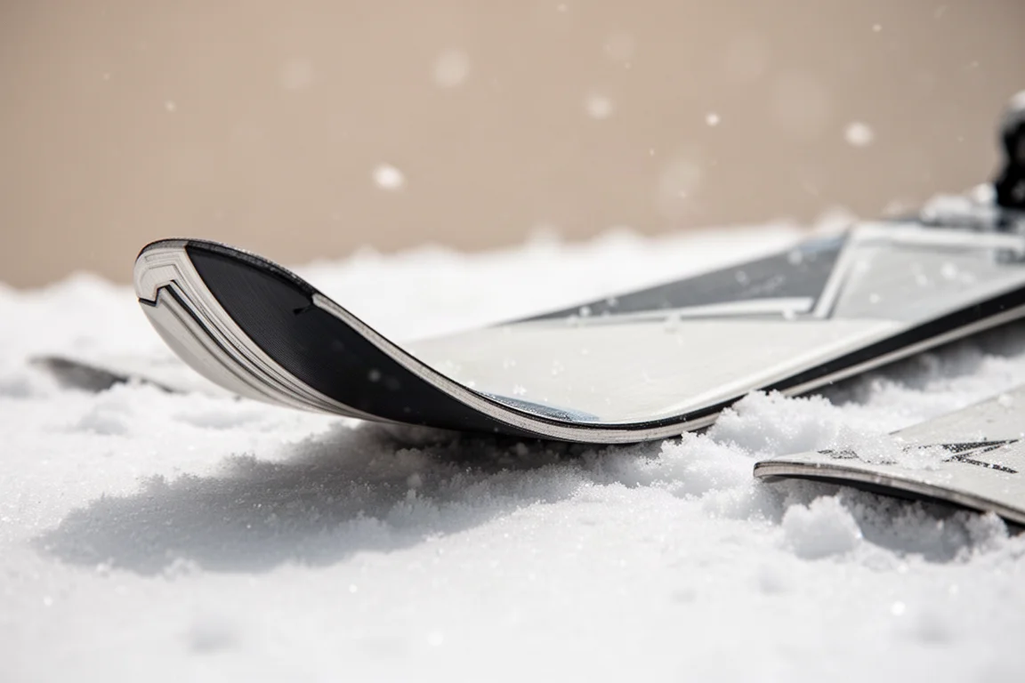Skier weaving between snow-covered evergreen trees on a tight run through the forest