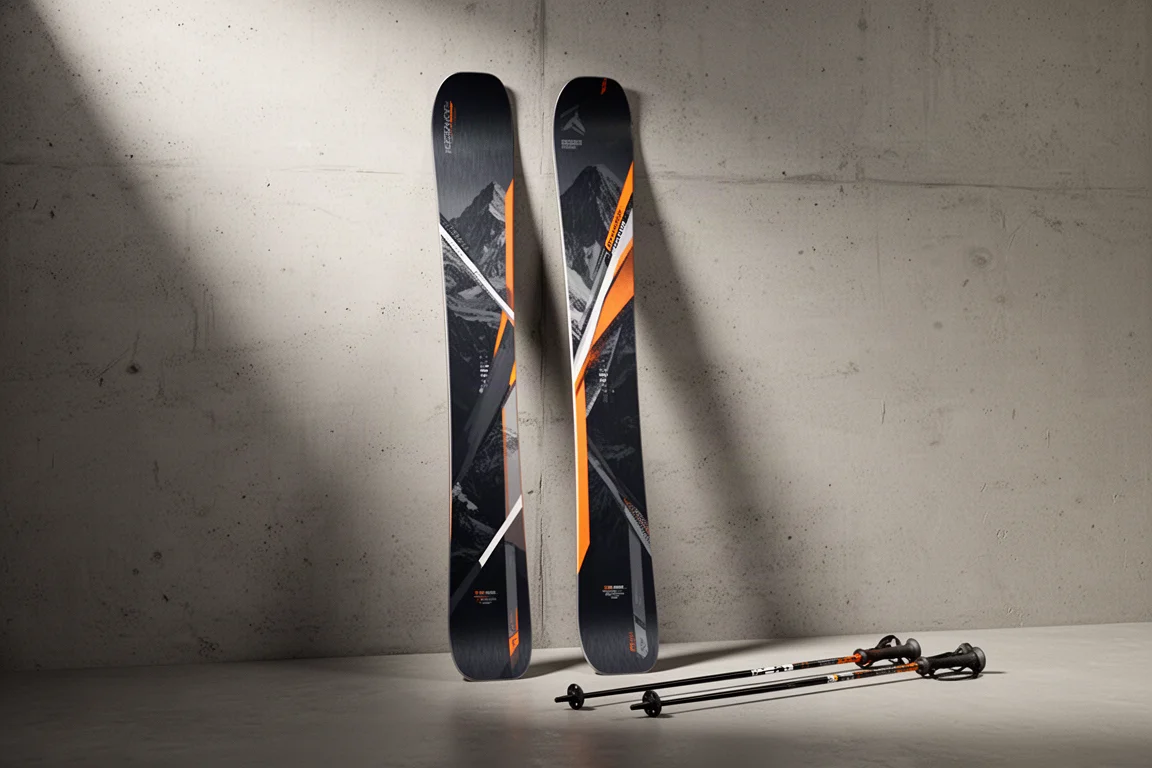 Freerideski's voor dames met roze sidewall-accenten op een lichtgrijze studio-achtergrond
