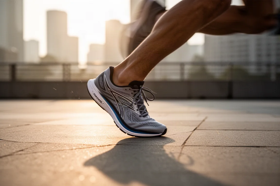Runner che accelera durante un allenamento di tempo su una strada aperta