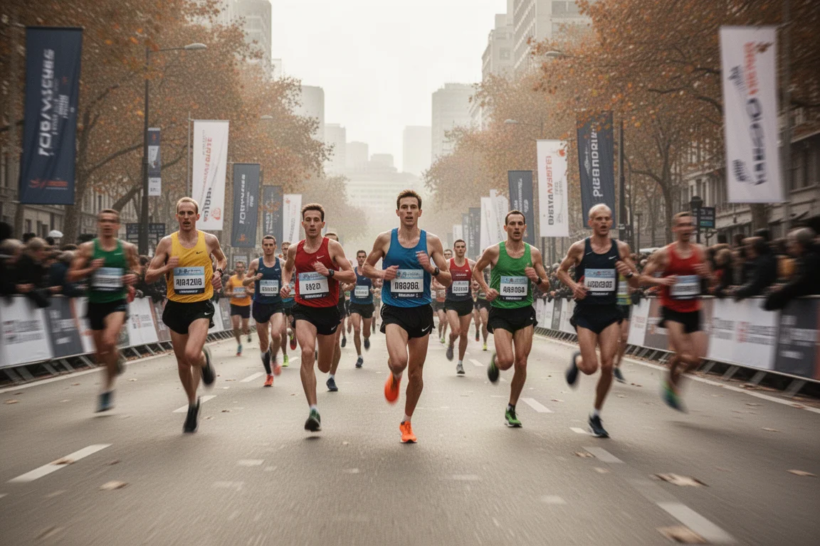 Un runner corre a passo maratona su una strada aperta all'alba