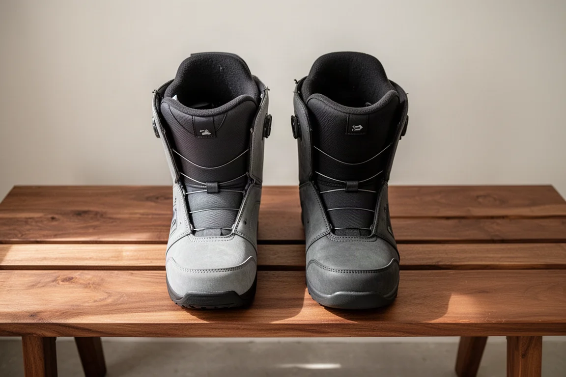 Two different snowboard boots side by side showing different toe shapes