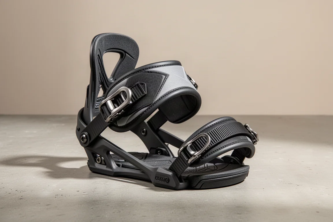 Salomon Ultra Fit toe strap binding assembly on a matte concrete surface