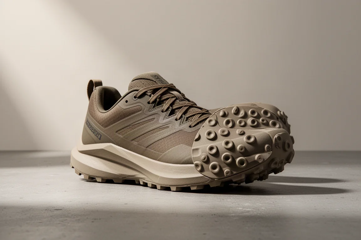 Salomon Ultra Glide 3 na betonie, but do biegania w terenie z częściowo widoczną podeszwą zewnętrzną