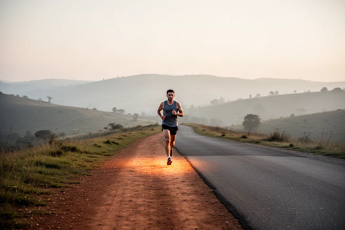 Läufer auf einer langen Ultra-Strecke im Wechsel von Trail und Asphalt
