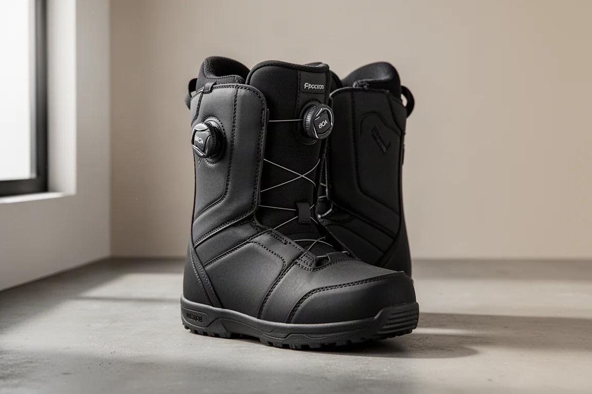 Snowboard boot Salomon X Approach Lace nero su una superficie di cemento