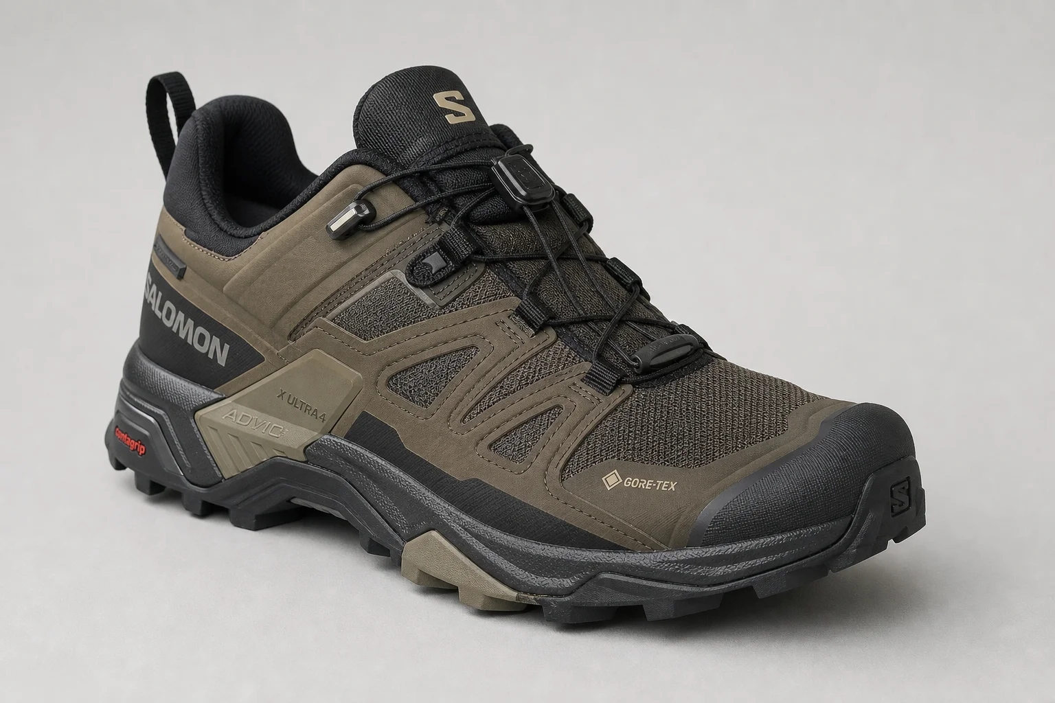 Five hiking shoes ranked and arranged on concrete surface