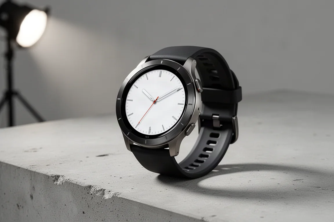 Samsung Galaxy Watch 5 Pro titanium smartwatch with round display on concrete surface
