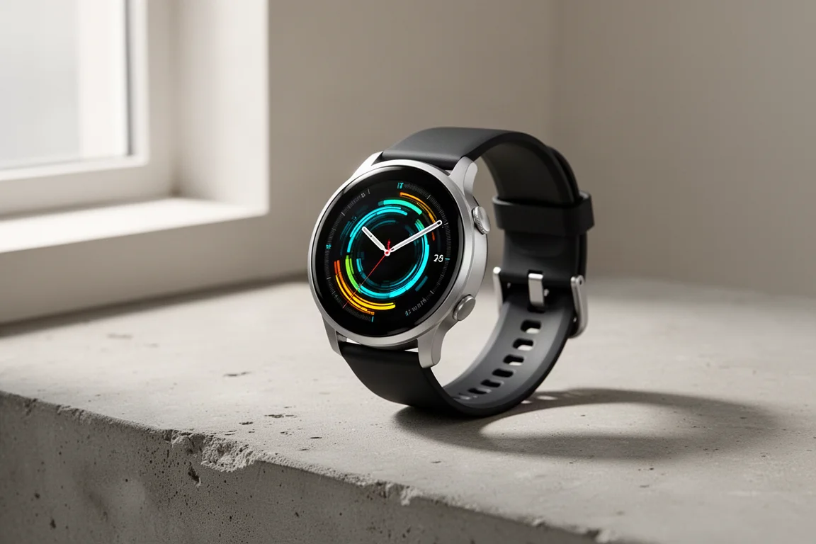 Samsung Galaxy Watch 5 smartwatch with round display on a concrete surface