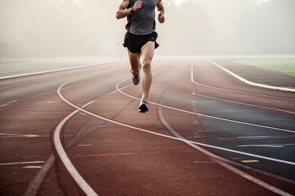 Runner completing intervals on a stadium running track