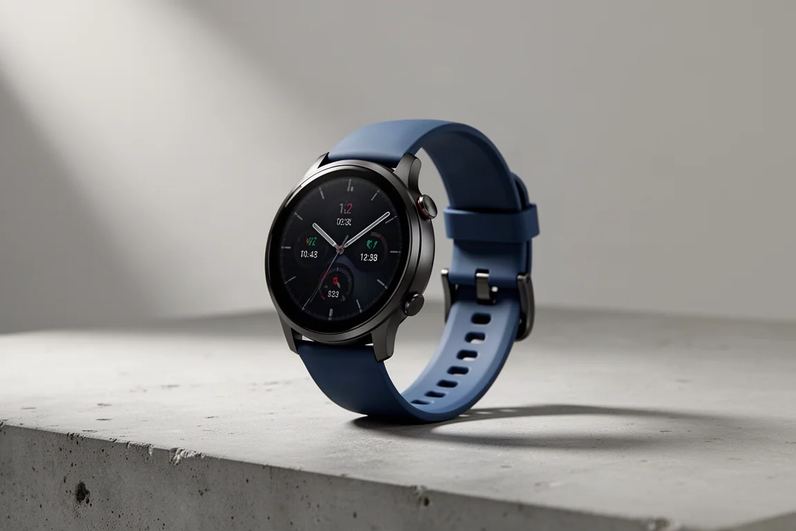 Smartwatch Samsung Galaxy Watch 7 z okrągłą kopertą na betonowej powierzchni