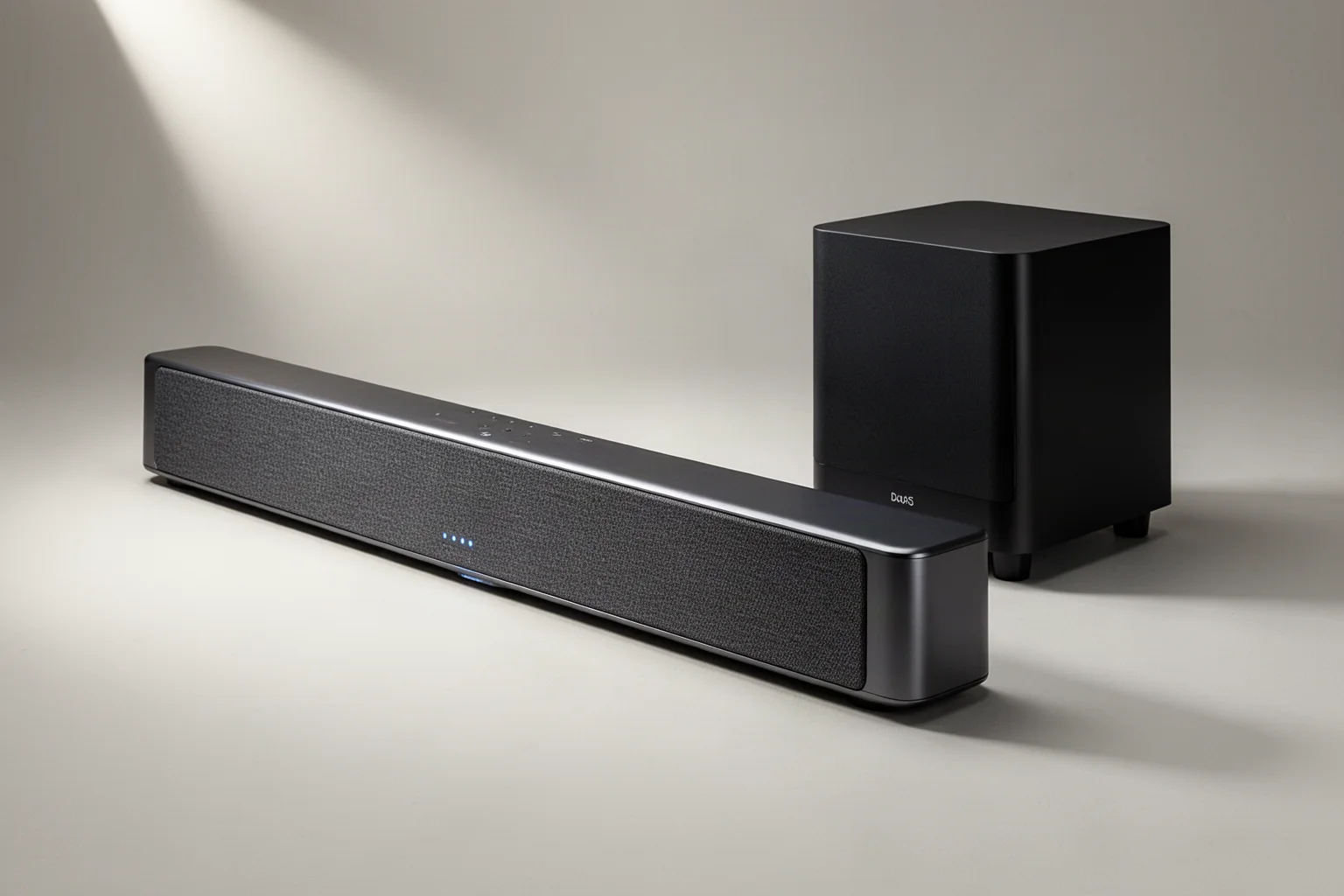 Barra de sonido Samsung HW-Q990H con satélites y subwoofer en una sala de estar moderna