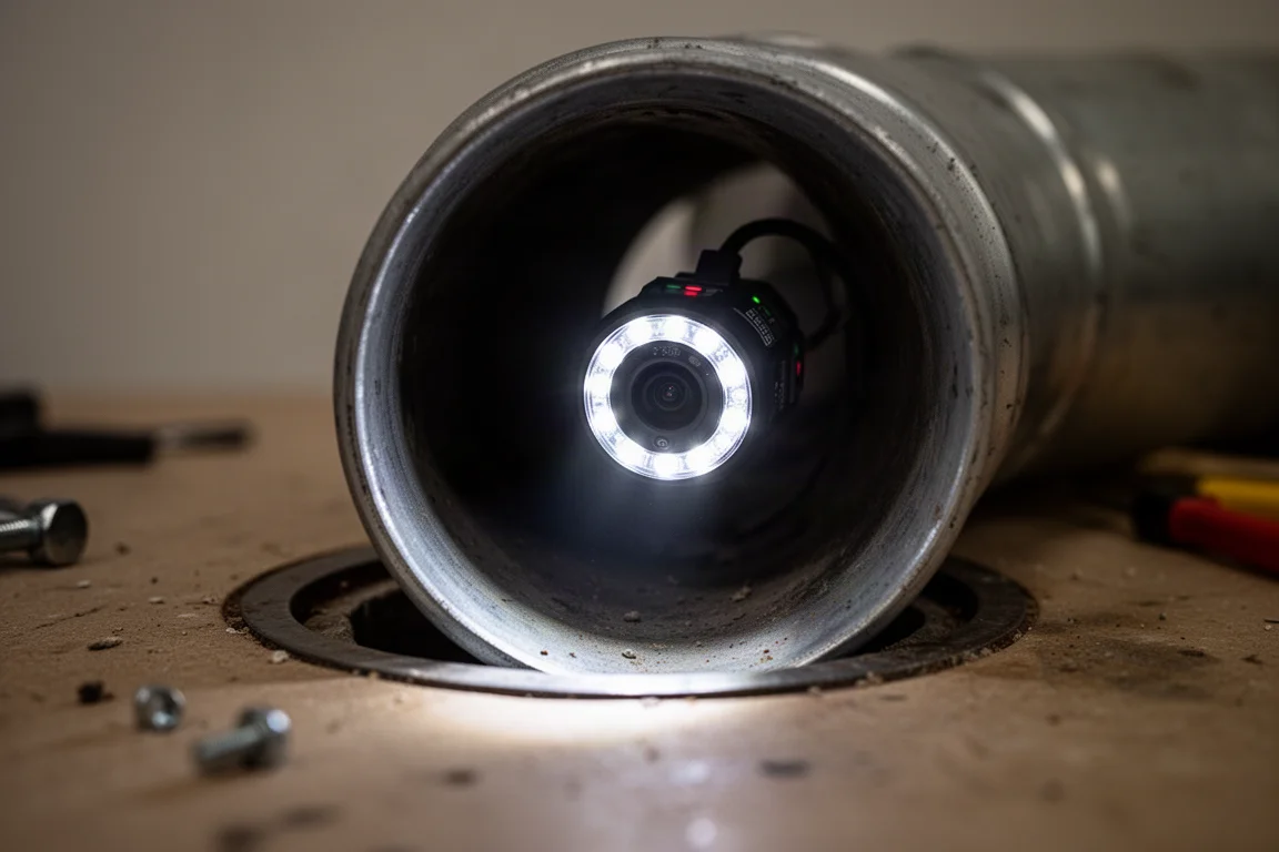 Camerakop in een buis leest een muntje met de LED-verlichting aan