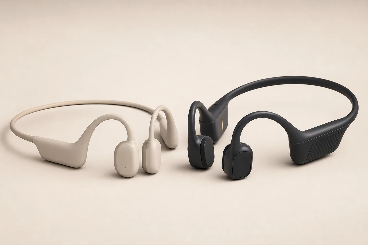 Comparison of two bone conduction headphones on neutral surface