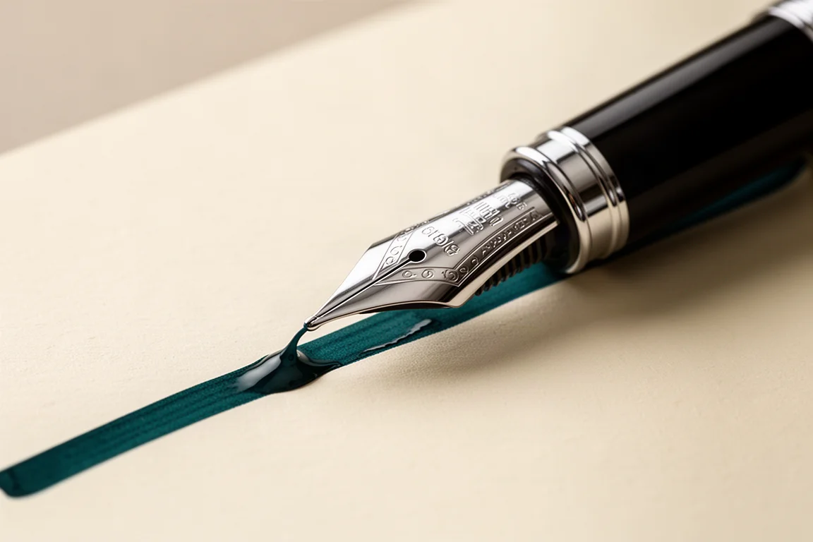 Large fountain pen laid beside other premium pens for size comparison