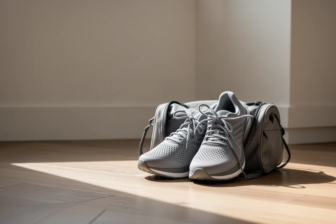 Par de zapatillas de running lado a lado sobre un suelo de madera tras una tirada larga