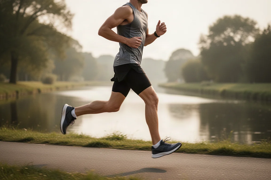 Runner holding a consistent tempo pace on a smooth canal path