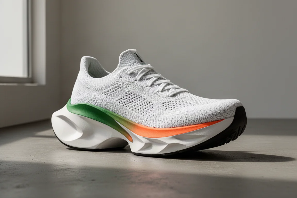 Saucony Endorphin Elite 2 racing shoe with chunky white midsole on concrete